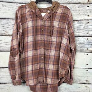 American Eagle S Plaid Hooded Flannel Shirt